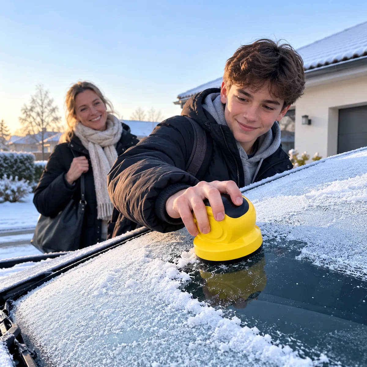 Havainnekuva: Poikasi puhdistaa lasin. Lähdette yhdessä matkaan.