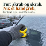 Illustrationsfoto: Før: skrab og skrab. Nu: ét håndgreb. Sæt den på ruden – skiven klarer resten.