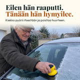Havainnekuva: Eilen hän raaputti. Tänään hän hymyilee. Kiekko pyörii itsestään ja poistaa huurteen.